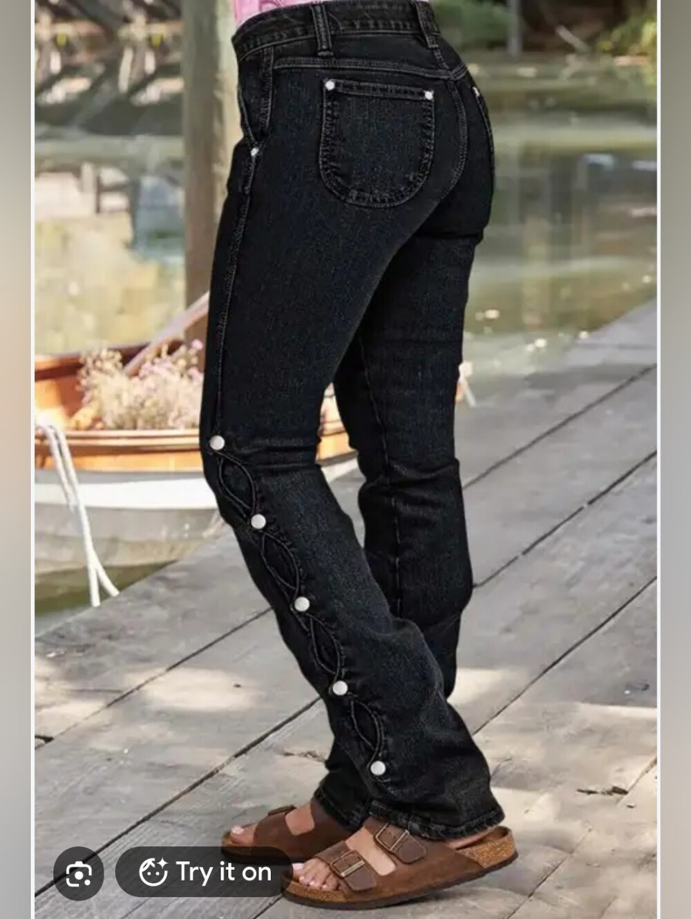 Flamingals Women's Black Button-Accent Bootcut Jeans NWT Medium